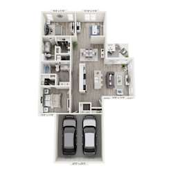 A floor plan of a two-story home with a garage for two cars.