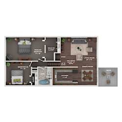 a 3 bedroom floor plan  503 sq ft