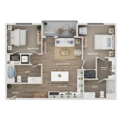 A floor plan of a house with labeled rooms such as Bath, Kitchen, Living Room, Bedroom, Balcony, and Entry.