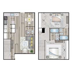 A floor plan of a two-story house with a living room, dining room, kitchen, and bedrooms.