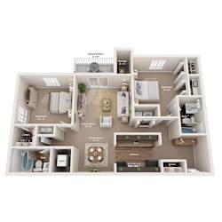 A floor plan of a small apartment with a living room, kitchen, and bathroom.