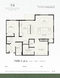 A floor plan for a 2 Bedroom, 2 Bathroom apartment at Northlake Lofts.