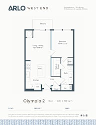 A floor plan for a one bedroom apartment with a balcony.