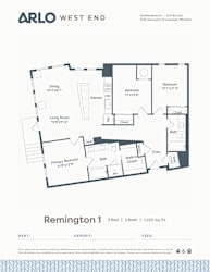 A floor plan for a 3 bedroom apartment with 2 bathrooms and a living room.