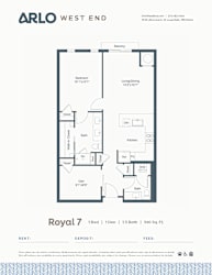 A floor plan for a 1 bedroom apartment at ARLO West End.