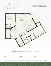 A floor plan for a property named Vermillion with 2 bedrooms and 2 bathrooms.