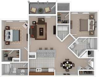 A floor plan of a house with a kitchen, living room, dining room, and bathroom.