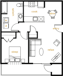 Floor Plan 1 Bedroom 1 Bathroom