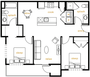 Floor Plan 2 Bedroom 2 Bathroom