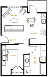 Floor Plan Open 1 Bedroom 1 Bathroom