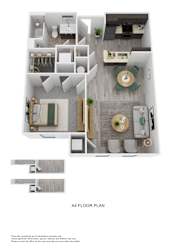 A4 floor plan showing a living room, dining room, kitchen, and two bedrooms.