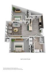 A 3D rendered image of a B4 floor plan.