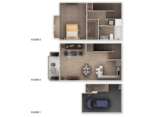 One bed one bath with garage 796 sqft