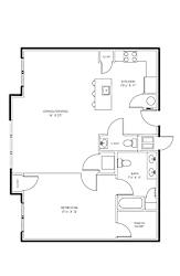 The Venice - One Bedroom One and a half Bathroom Floor Plan at The Lofts at Middlesex, Middlesex