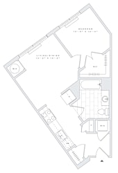 a floor plan of a small apartment with a bedroom and a living room