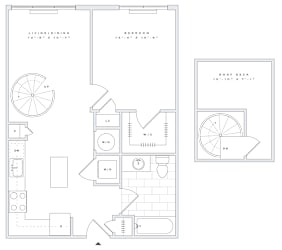 a floor plan of a small apartment with a bedroom and a living room