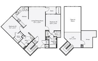B3-1L - Two Bedroom Two Bathroom Loft Floor Plan at The Confluence at Norwalk, Norwalk