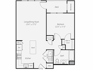 A2-1 - One Bedroom One Bathroom Floor Plan at The Confluence at Norwalk, Norwalk