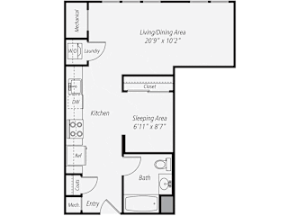 S3 - Studio One Bathroom Floor Plan at The Confluence at Norwalk, Norwalk