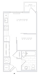 a floor plan of a small apartment with a bedroom and a living room