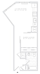 a floor plan of a small house with a bedroom and a bathroom