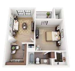 a floor plan of a house with a bedroom and a living room