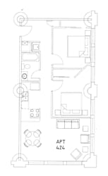 a floor plan of a small apartment with a bedroom and a living room