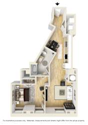 Floor Plan 1 Bedroom Apartment