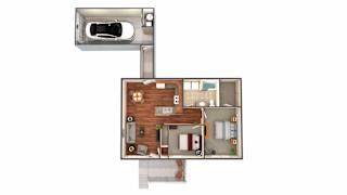 A top down view of a house with a garage and a car.