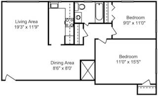 Floor Plan 2 Bed  1 Bath