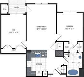A floor plan of a home with a living room, dining room, kitchen, and bedrooms.