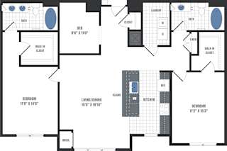 A floor plan of a house with a living room, dining room, kitchen, and three bedrooms.
