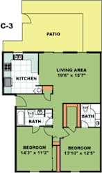 Floor Plan Two Bedroom Two Bathroom (C3)