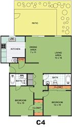 Floor Plan Two Bedroom Two Bathroom (C4)