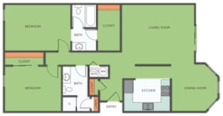 Floor Plan Two Bedroom Two Bathroom (C4)