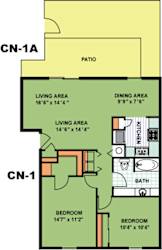 Floor Plan Two Bedroom One Bathroom (CN1)