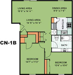 Floor Plan Two Bedroom One Bathroom (CN1B)