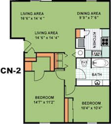 Floor Plan Two Bedroom One Bathroom (CN2)