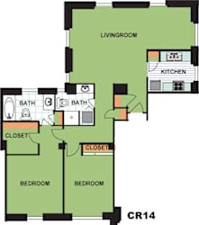 Floor Plan Two Bedroom Two Bathroom (CR14)