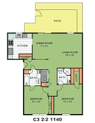Floor Plan Two Bedroom Two Bathroom (C3)
