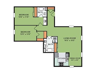 Floor Plan Two Bedroom Two Bathroom (CR15)