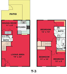 Floor Plan Three Bedroom Townhome (T3)