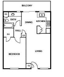 Oak Alley 1 bed 1 bath apartment floor plan