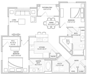 2 bed, 2 bath, 1129 sqft unit