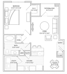 1 bed, 1 bath, 768 sqft unit