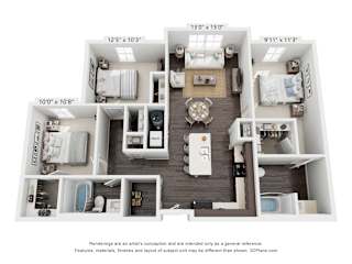 a 3d floor plan of a house with a bedroom and a living room
