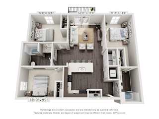 a 3d floor plan of a bedroom with a bathroom