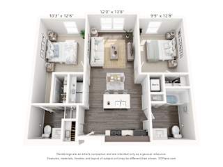 a 3d floor plan of a bedroom