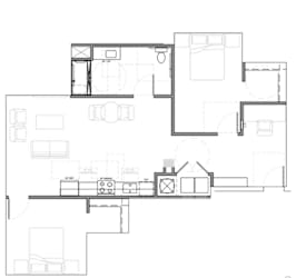 Two bedroom apartment floor plan with open layout at Textile Lofts Apartments, Cincinnati, OH 45202