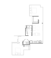 One bedroom apartment floor plan with balcony at Textile Lofts Apartments, Cincinnati, 45202